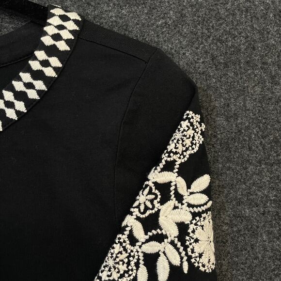 Pure Jill Embroidered Top Black White Organic Cotton Tunic Women’s M - Picture 5 of 9